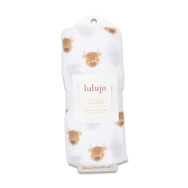 Swaddle Blanket Muslin Cotton LG- Highland Cows