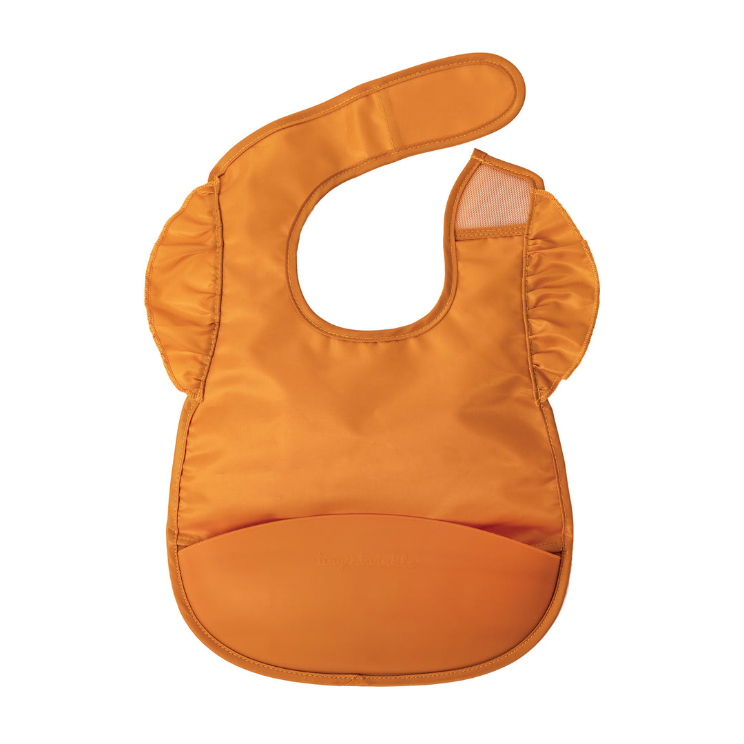 Tiny Twinkle - Silicone Pocket Bib Ruffle - Cinnamon Mess-proof Silicone Pocket Bib Ruffle - Cinnamon 810027531599