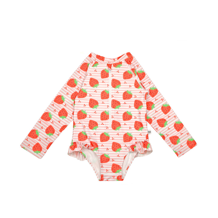 ZOOCCHINI - Rashguard Ruffled 1pc Swimsuit - Strawberry - 3T Rashguard Ruffled 1 Piece Swimsuit - Strawberry 810608035034