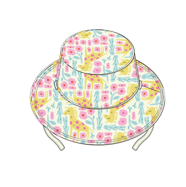 Kids Reversible Patterned Sun Hat - Unicorn / Giraffe