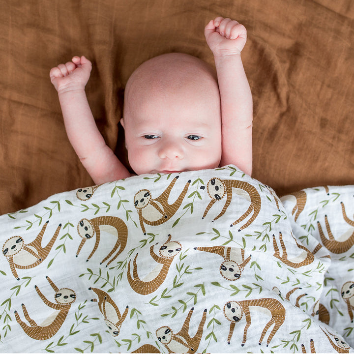 Cotton Muslin Swaddle Blanket - Modern Sloth