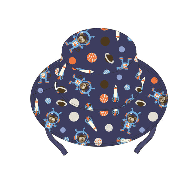 Kids Reversible Patterned Sun Hat - Space Monkey / Alligator