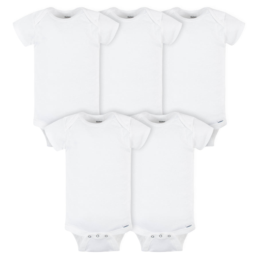 L - Onesies - 5 Pack Short Sleeve Bodysuit - White - NB Gerber® 5-Pack Baby Neutral White Short Sleeve Onesies® Bodysuits 047213923191