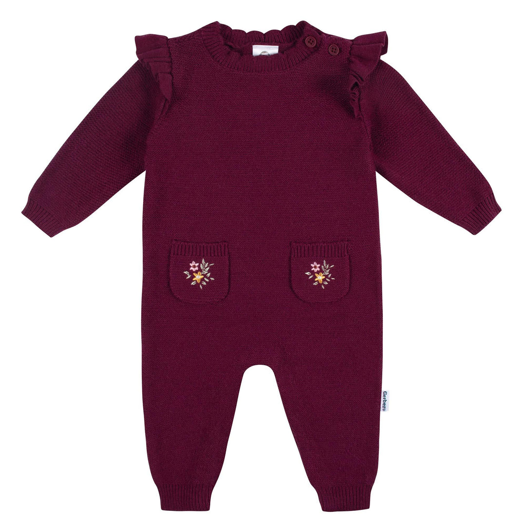 d - Gerber -23F- 1pk Sweater Knit Romper  - Flowers - 0-3M 1 Pack Sweater Knit Romper - Girl - Flowers 013618400063