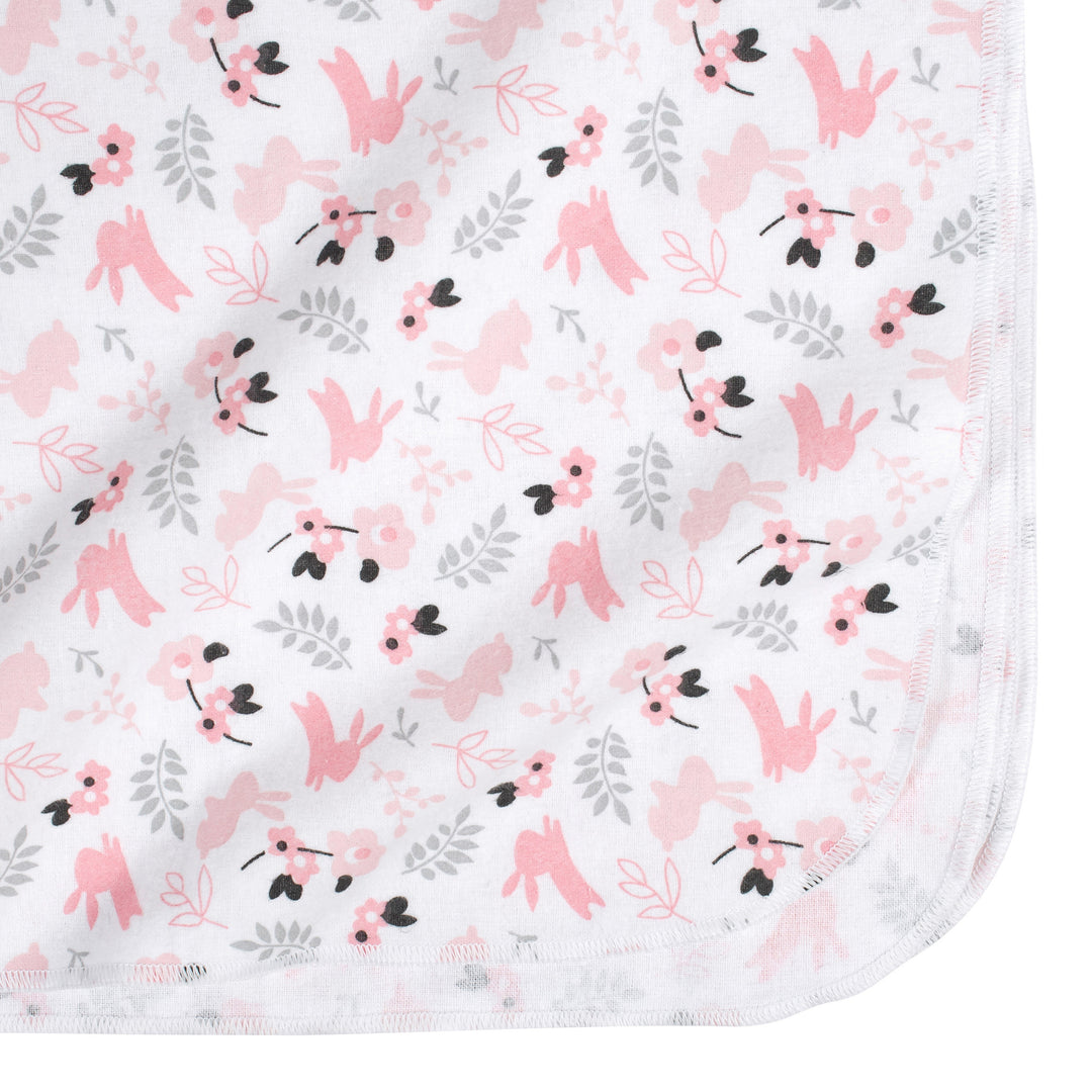 Just Born 4 Pack Baby Girls Bunnies Flannel Receiving Blankets