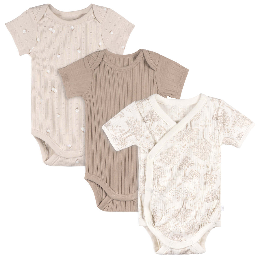 Just Born - OP2401 - 3pk Kimono Bodysuit - Tan - 0-3M Just Born by Gerber Baby Neutral 3-Pack Kimono Bodysuits - TAN 032633139208