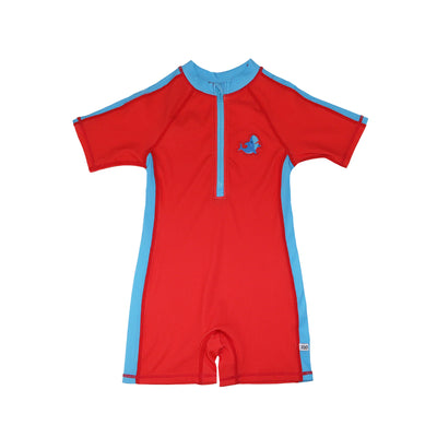 Boys Short Sleeve 1pc Solid Swimsuit