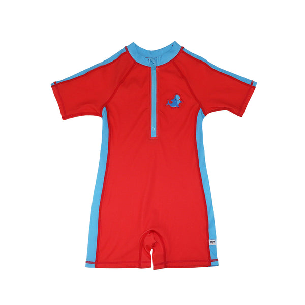 Boys Short Sleeve 1pc Solid Swimsuit