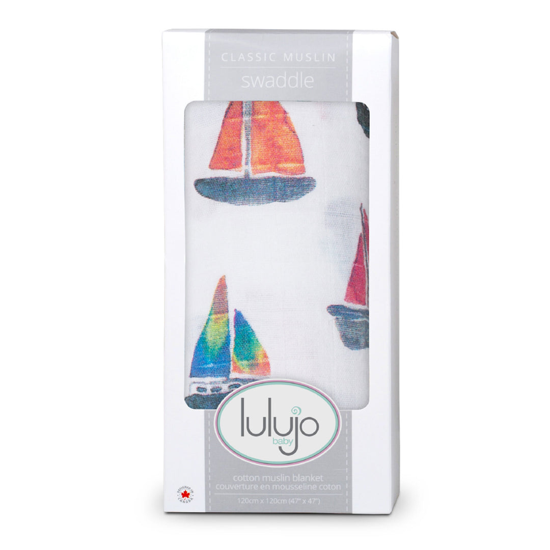 Cotton Muslin Swaddle Blanket - Sailboat