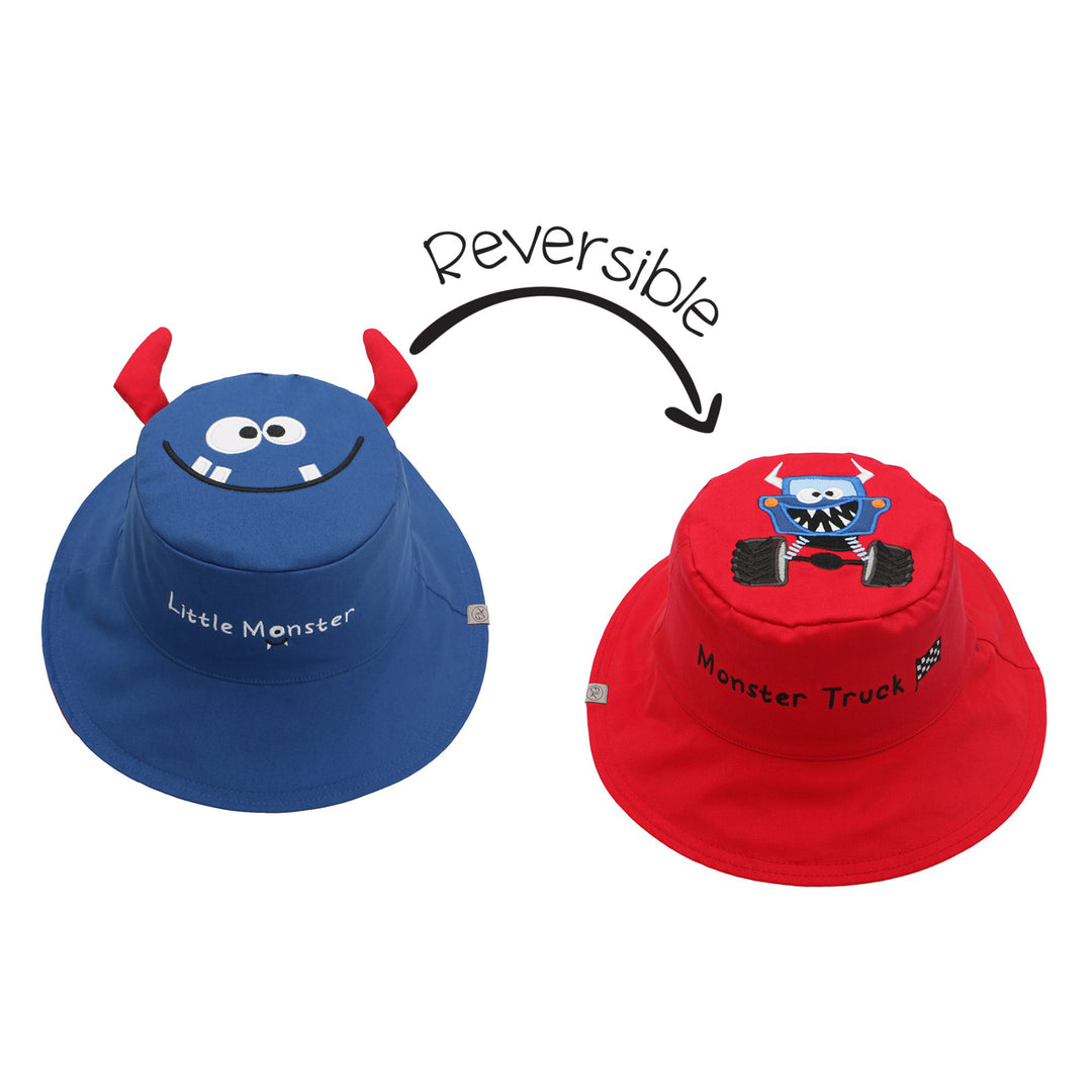 FlapJackKids - Kids' Sun Hat - MonsterCar - M (2-4Y) Kids UPF50+ Sun Hat - Monster/Car 873874008249