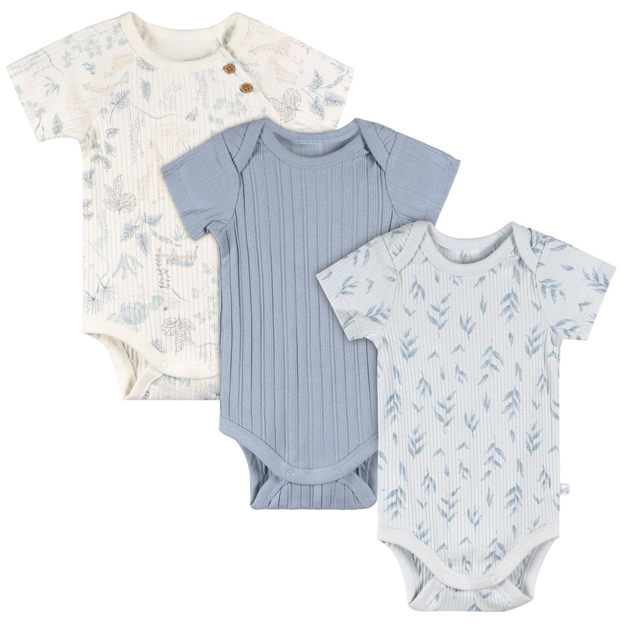 Just Born - OP2401 - 3pk Bodysuit - Blue - 0-3M Just Born by Gerber Baby Boy 3-Pack Bodysuits - BLUE 032633139147