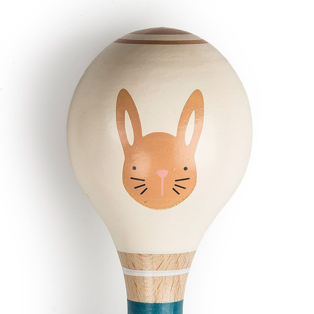 Leika - Wooden Rattle - Raccoon & Bunny - 6"