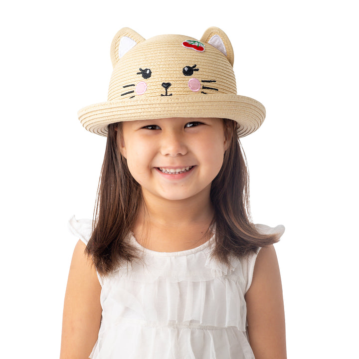 Kids UPF50+ Straw Hat - Cat