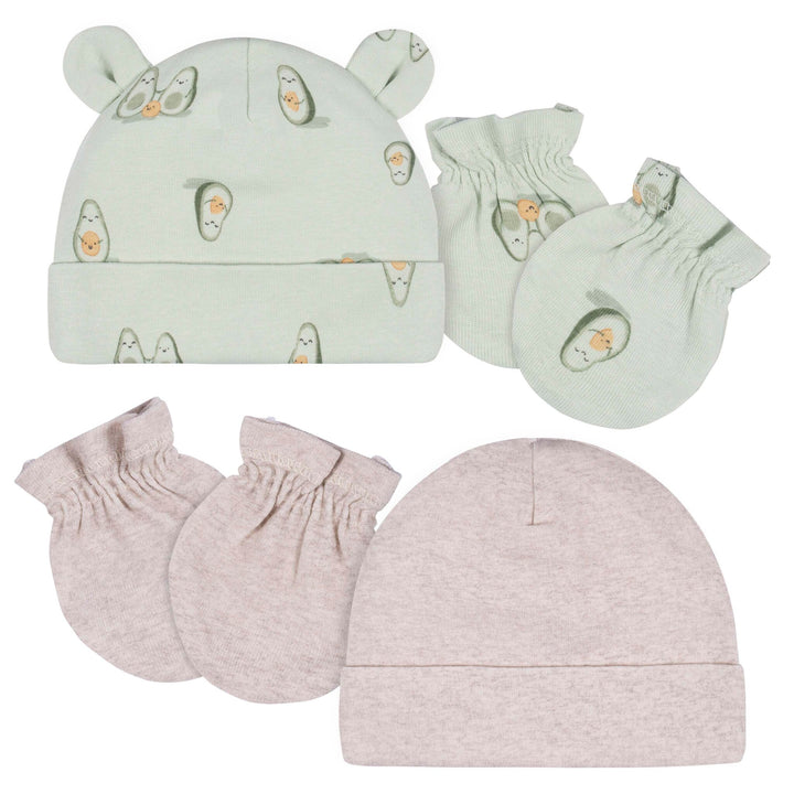 d - Gerber - OP2222 - 4pc Cap+Mitten Set - Avo Cuddle - 0-6M 4-Piece Baby Neutral Avo Cuddle Cap & Mitten Set 013618359019