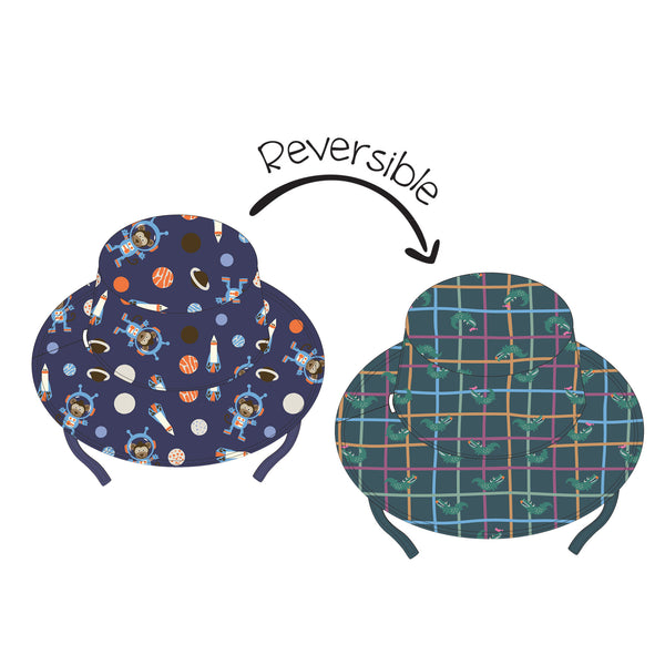 Kids Reversible Patterned Sun Hat - Space Monkey / Alligator