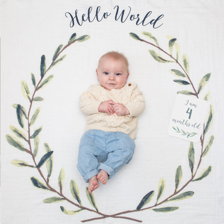 Baby's 1st Year Milestone Blanket - Hello World Wreath