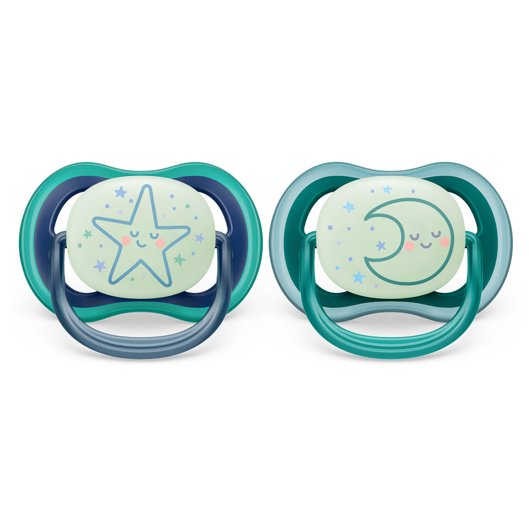 Philips Avent - Ultra Air Pacifier Night 2pk 6-18M Star+Moon Ultra Air Pacifier Nighttime - 6-18M - Sleeping Star+Moon - 2 pack 075020105493