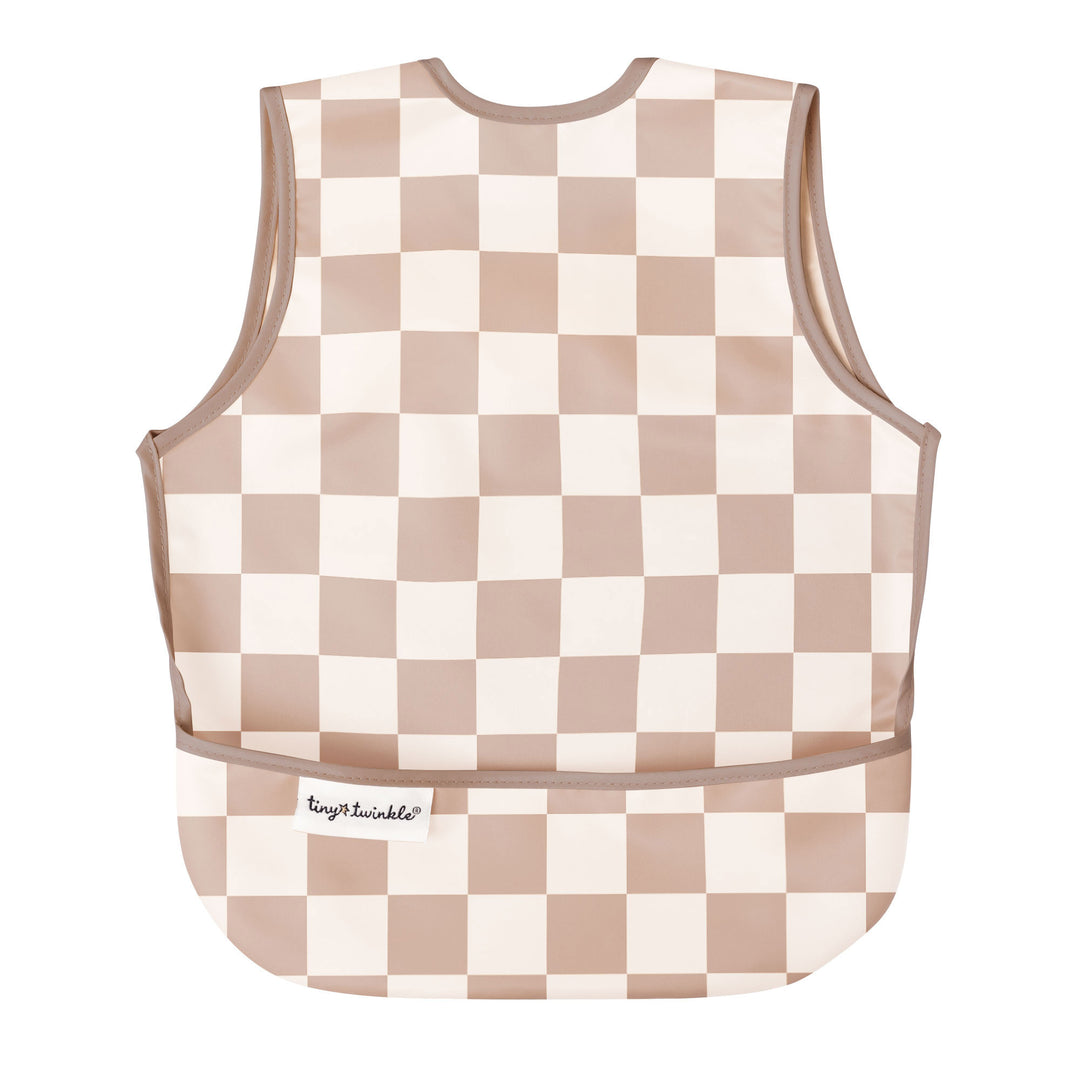 Tiny Twinkle - Apron Bib - Beige Checkers - 6-24M Mess-proof Apron Bib - Brown Checkers 810027536341