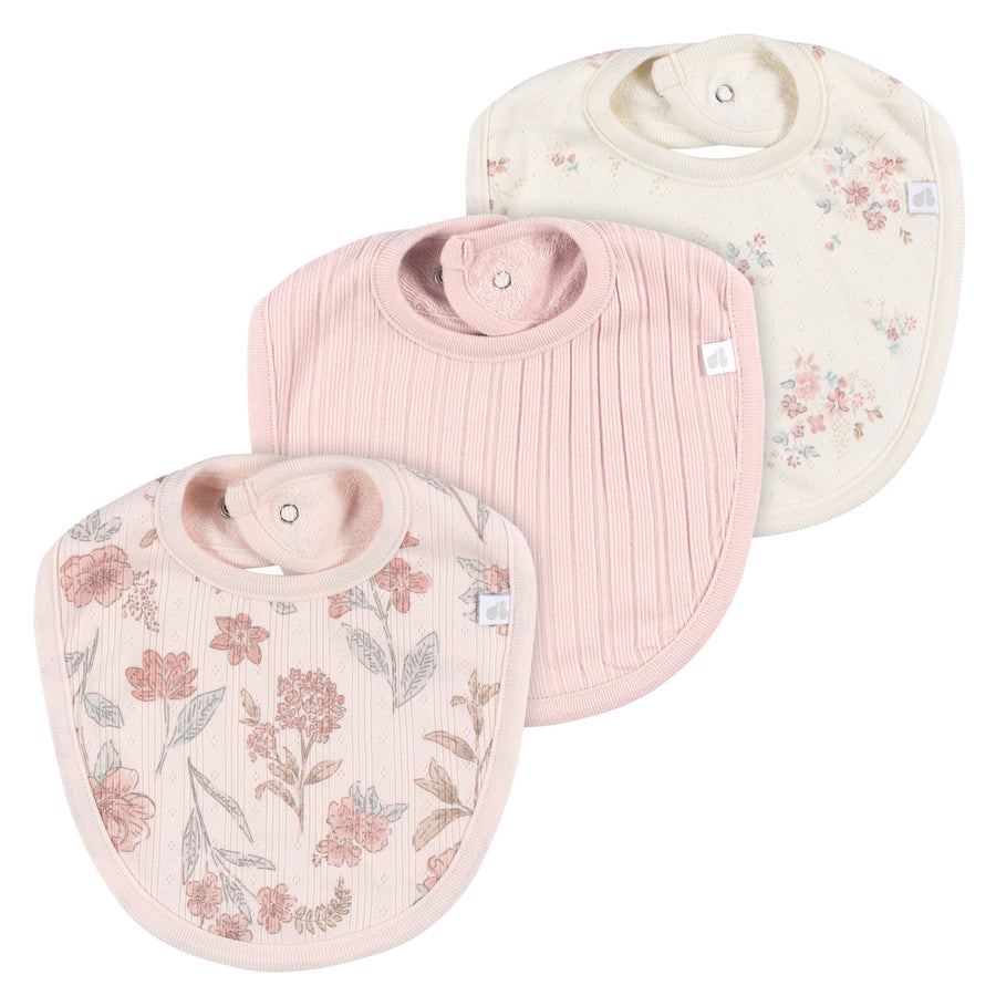 Just Born - OP2401 - 3pk Bibs - Pink - OS Just Born by Gerber Baby Girl 3-Pack Bibs - PINK 032633138850