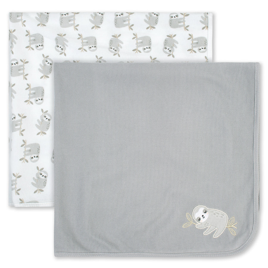 d - Just Born - Thermal Blanket 2pk - Neutral Sloth Just Born 2-Pack Baby Neutral Sloth Thermal Blankets 032633135637