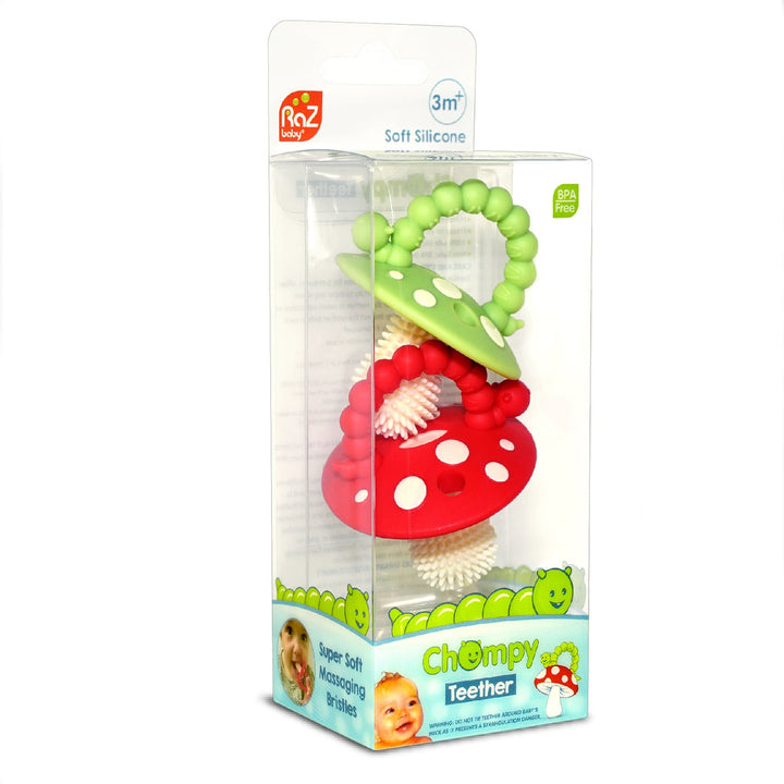 Chompy Mushroom Silicone Teether 2pk - Red+Green