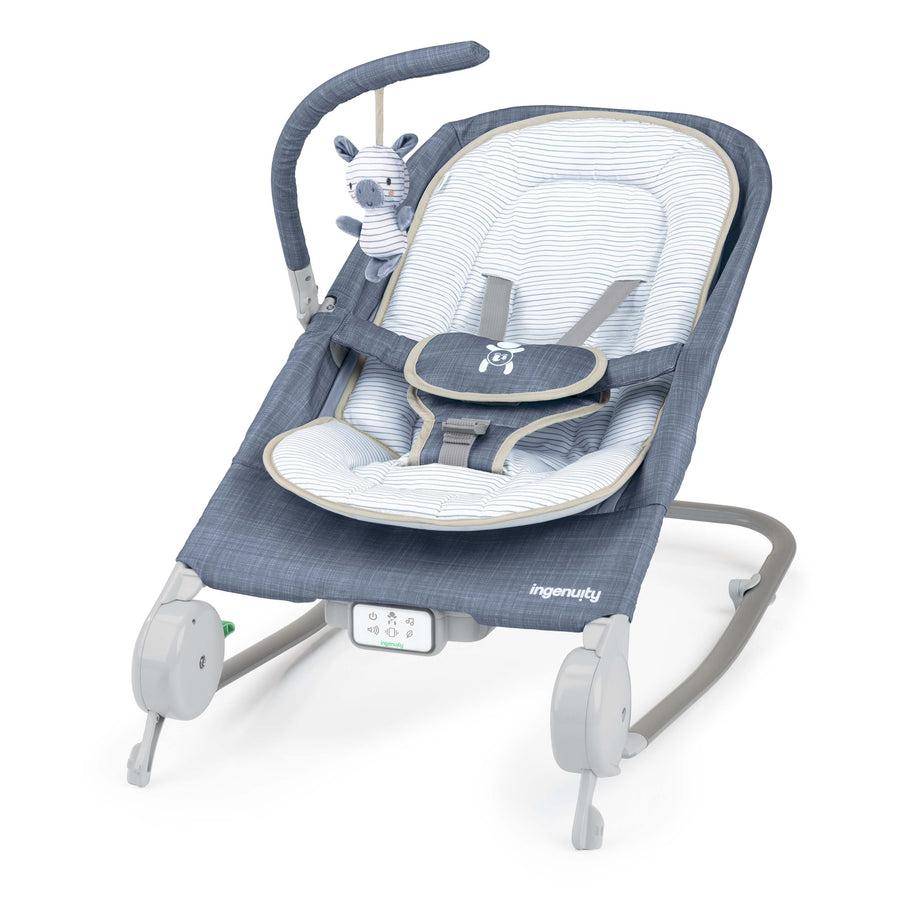 Ingenuity - Happy Belly Rock Bounce Massage Seat Chambray Happy Belly Rock-to-Bounce Massage Seat - Chambray 074451168541