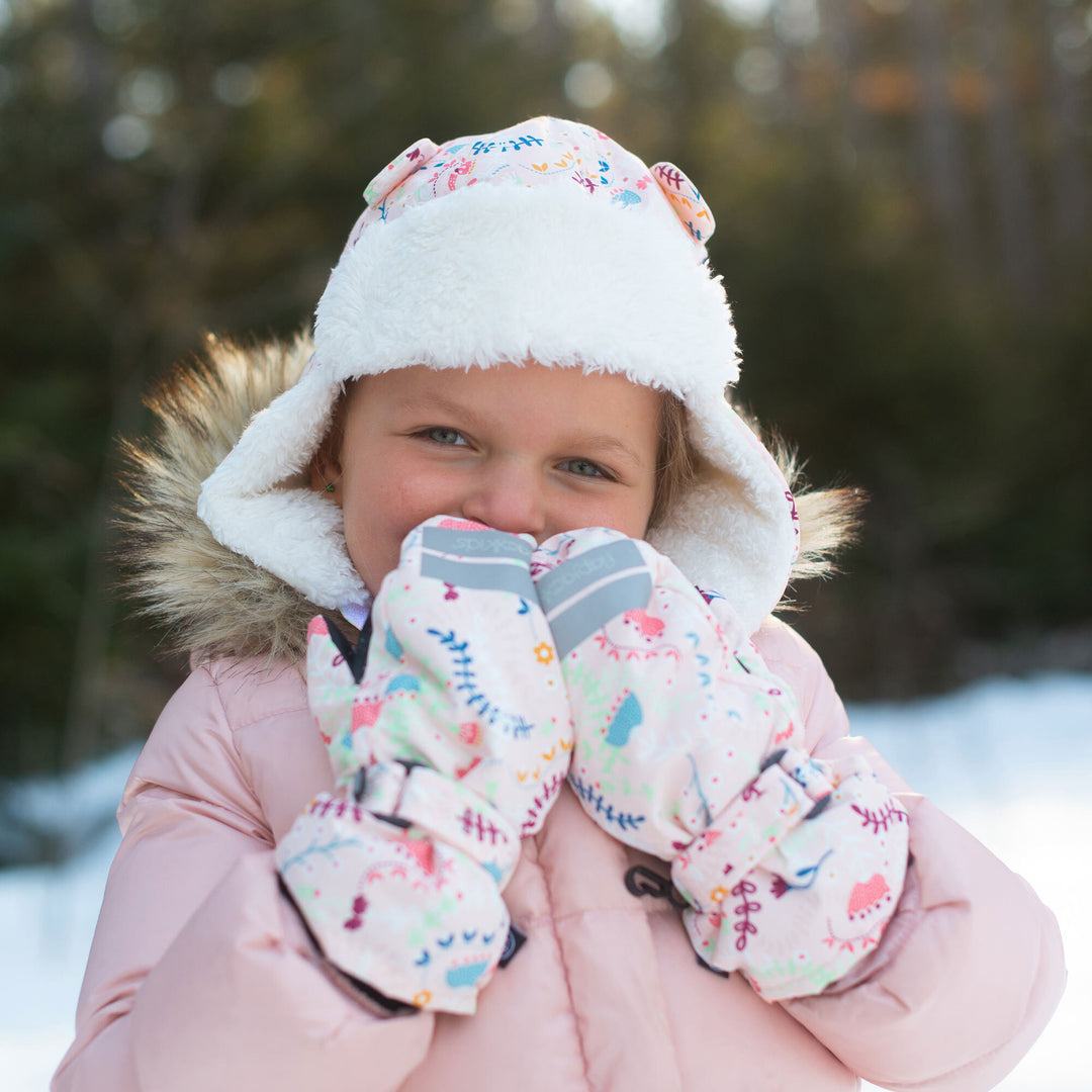 Water Repellent Ski Mittens Floral Pink