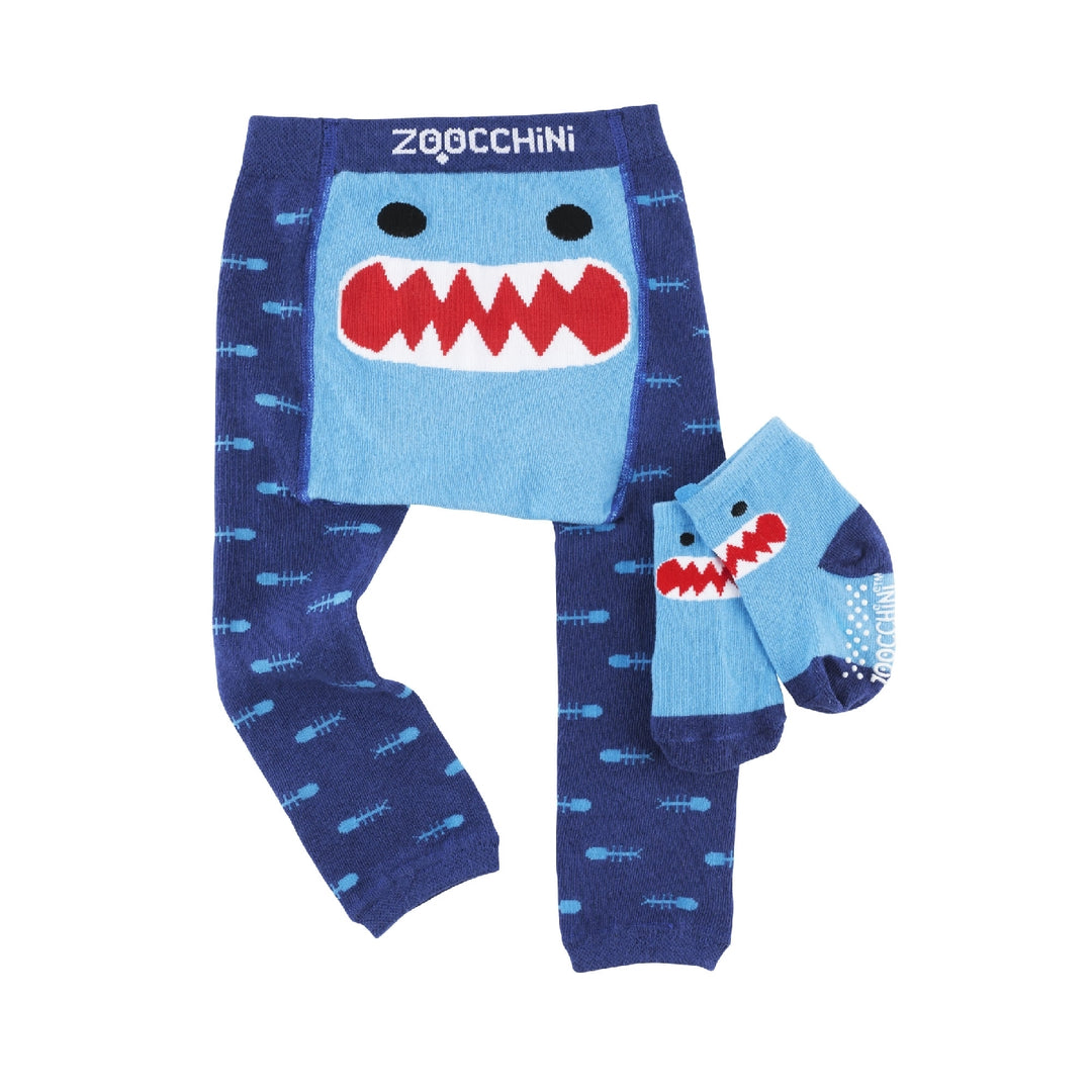 ZOOCCHINI - Crawler Legging-Sock Set Sherman the Shark 6-12M grip+easy™ Comfort Crawler Legging & Sock Set - Sherman Shark 855409006630