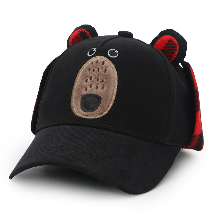 3D Caps with Earflaps - Black Bear