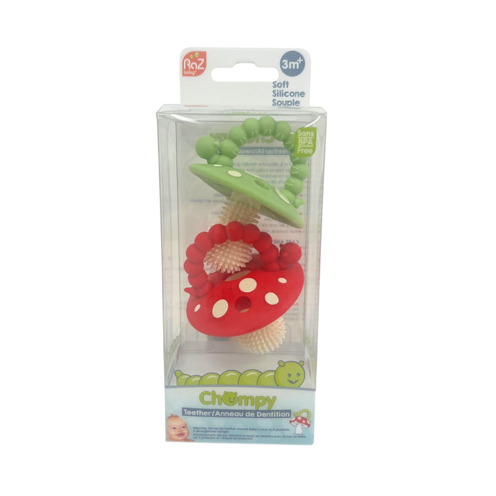Anneau de dentition en silicone Chompy Mushroom (lot de 2) - Rouge et vert