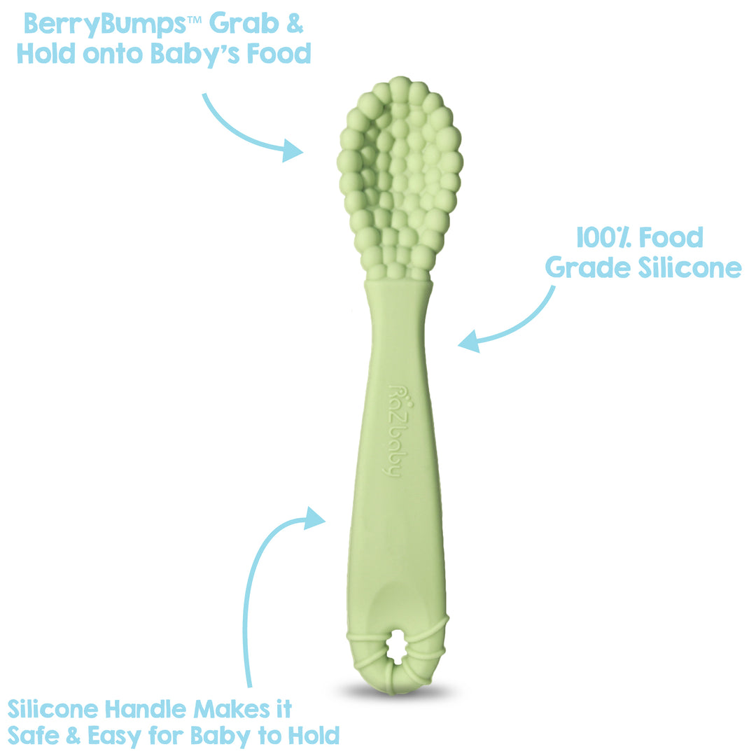 RaZberry Silicone Training Spoon - 2 pack - Tan & Green