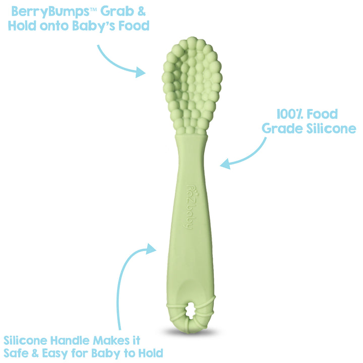 RaZberry Silicone Training Spoon - 2 pack - Tan & Green