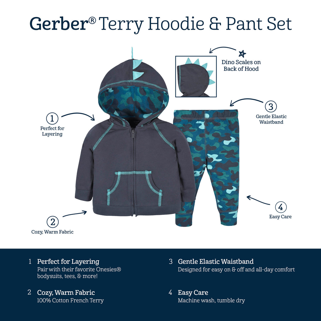 2-Piece Baby & Toddler Boys Dino Terry Zip Hoodie & Joggers Set