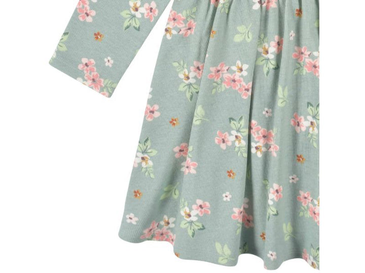 2-Pack Baby Toddler Green Floral Long Sleeve Dresses