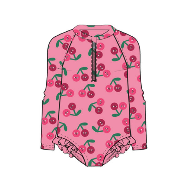 Rashguard Ruffled 1Pc Swimsuit - Cherry