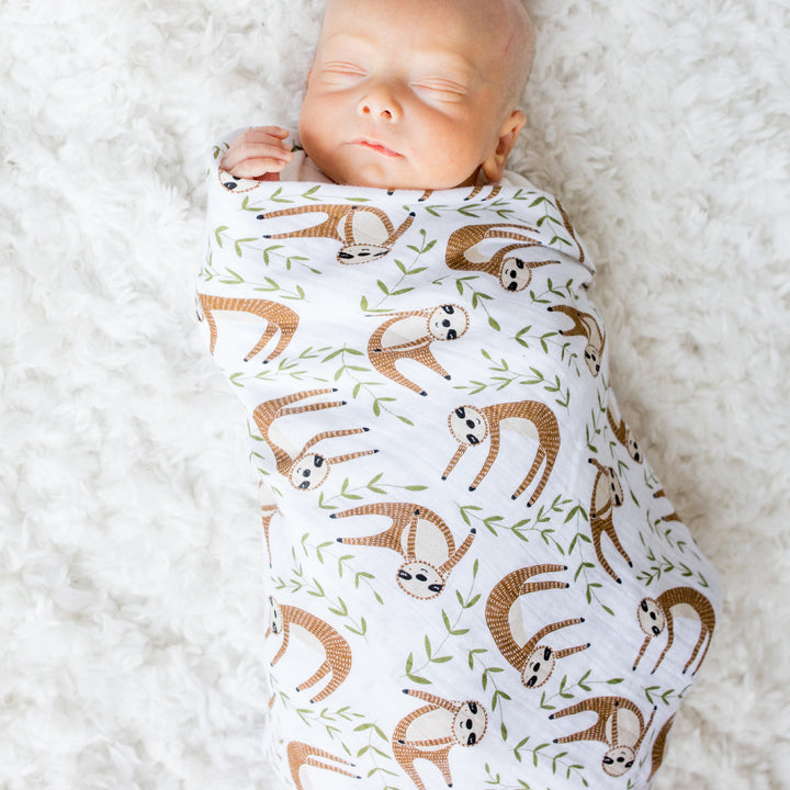 Cotton Muslin Swaddle Blanket - Modern Sloth