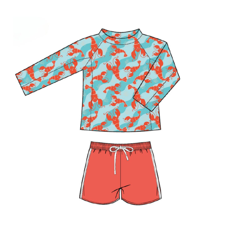 Rashguard Swim Top+Short Set - Logan the Lobster