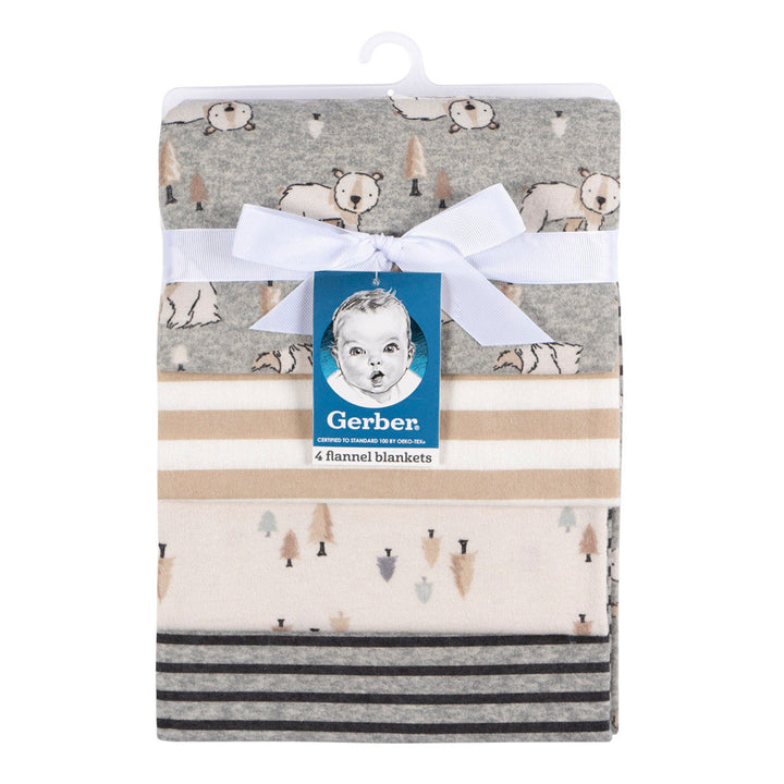® 4-Pack Baby Boys Bear Flannel Receiving Blankets
