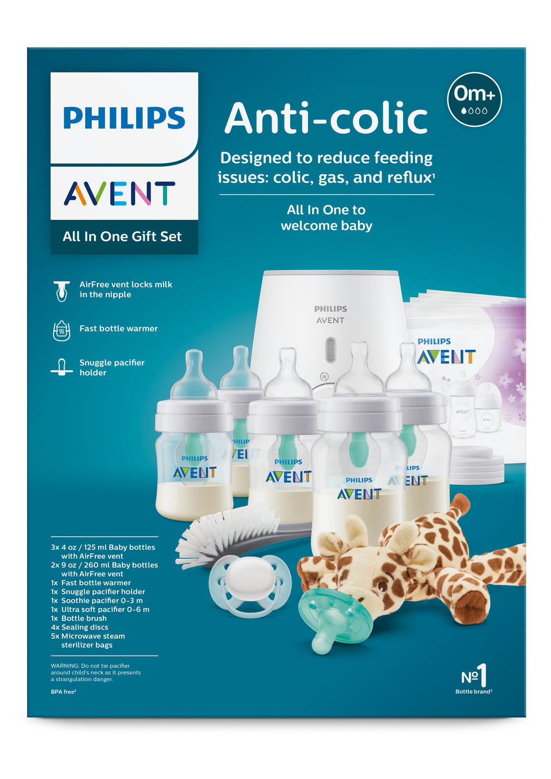 Anti-colic Baby Bottle with AirFree Vent All In One Gift Set with Bottle Warmer