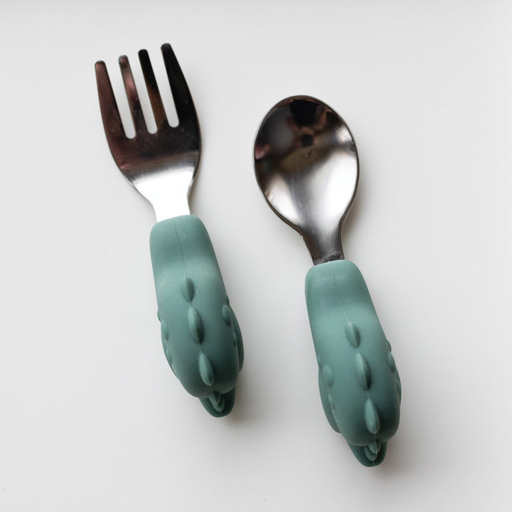 Training Utensils - Olive Green Dinosaur