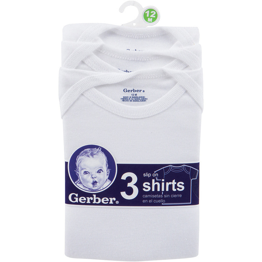 L - Gerber - 3 Pack Short Sleeve Slip-On Shirt- White - 24M 3-Pack Baby Neutral White Slip-On Short Sleeve Shirt 047213647424