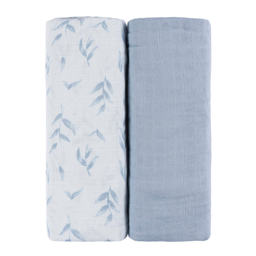 Just Born - OP2401 - 2pk Muslin Swaddle Blanket - Blue Leaf Just Born by Gerber Baby Boy 2-Pack Muslin Swaddle Blanket - BLUE LEAF 032633138751