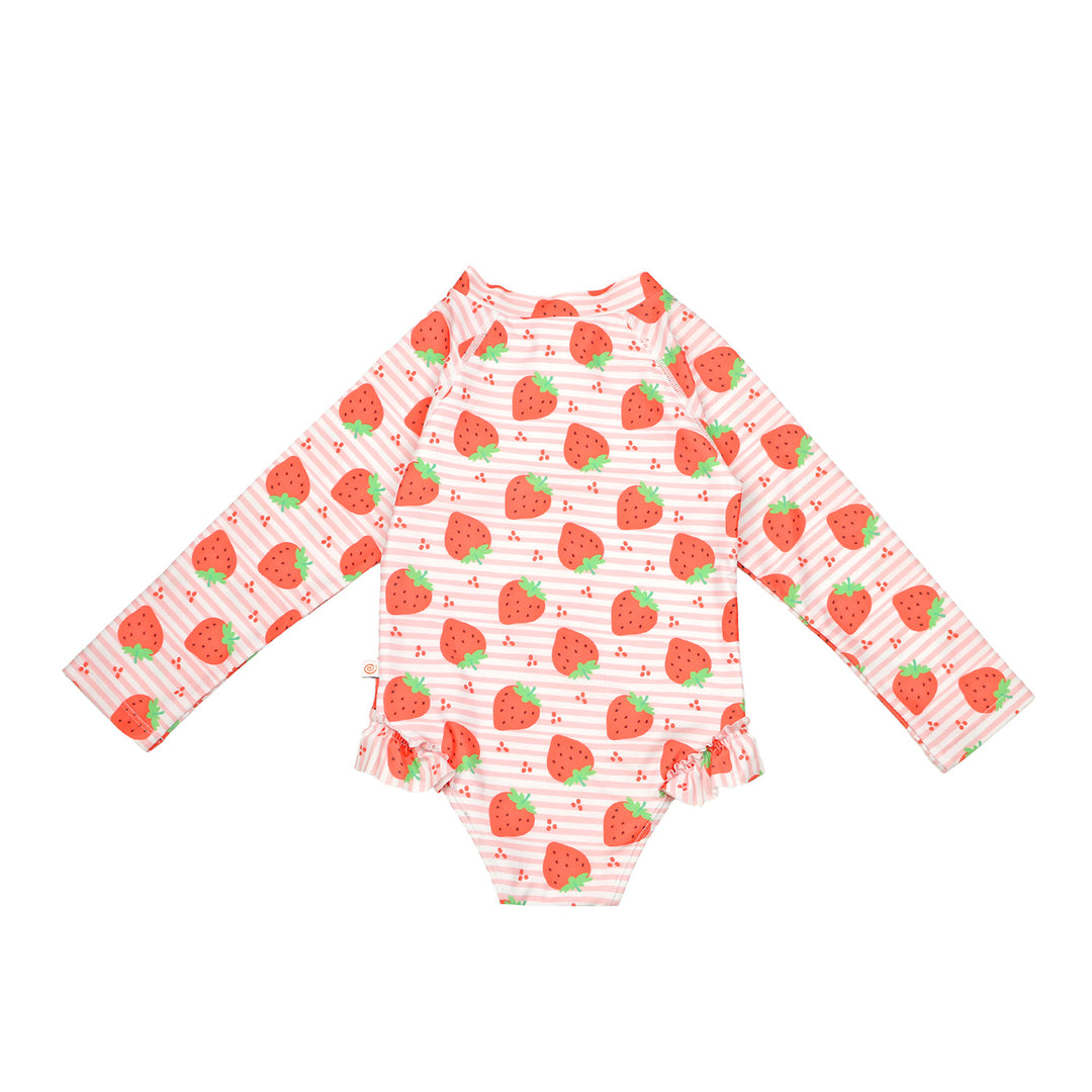 Rashguard Ruffled 1 Piece Swimsuit - Strawberry