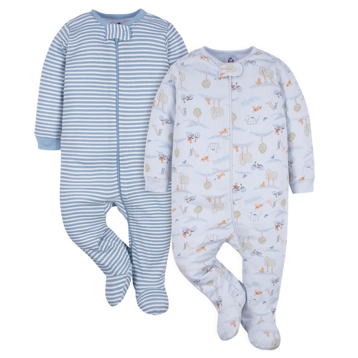 d - Gerber - OP2222 - 2pk Sleep N Play - Puppy Playground NB Gerber 2-Pack Baby Boy Sleep 'N Play in Blue 013618355646