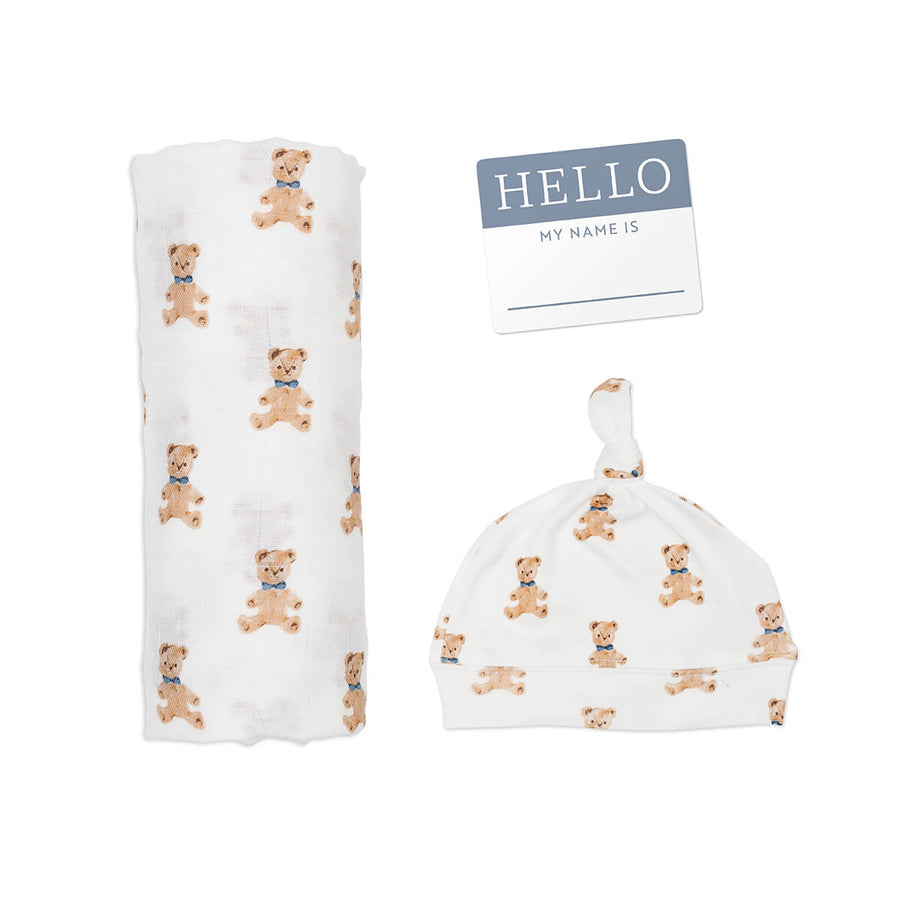 Lulujo - Hello World Blanket + Knotted Hat - Vintage Bear Hello World Blanket + Knotted Hat - Vintage Bear 628233456564