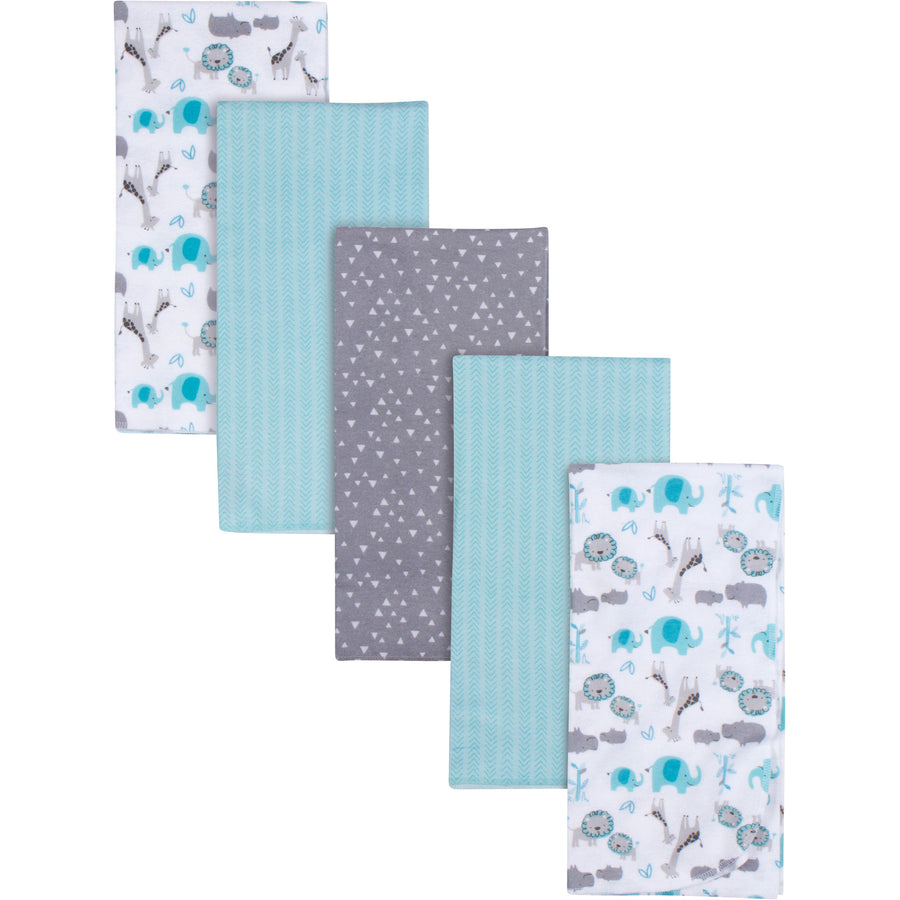 L - Gerber - 5 Pack - Flannel Receiving Blankets - Safari Gerber® 5-Pack Baby Boys Safari Flannel Receiving Blankets 013618221071