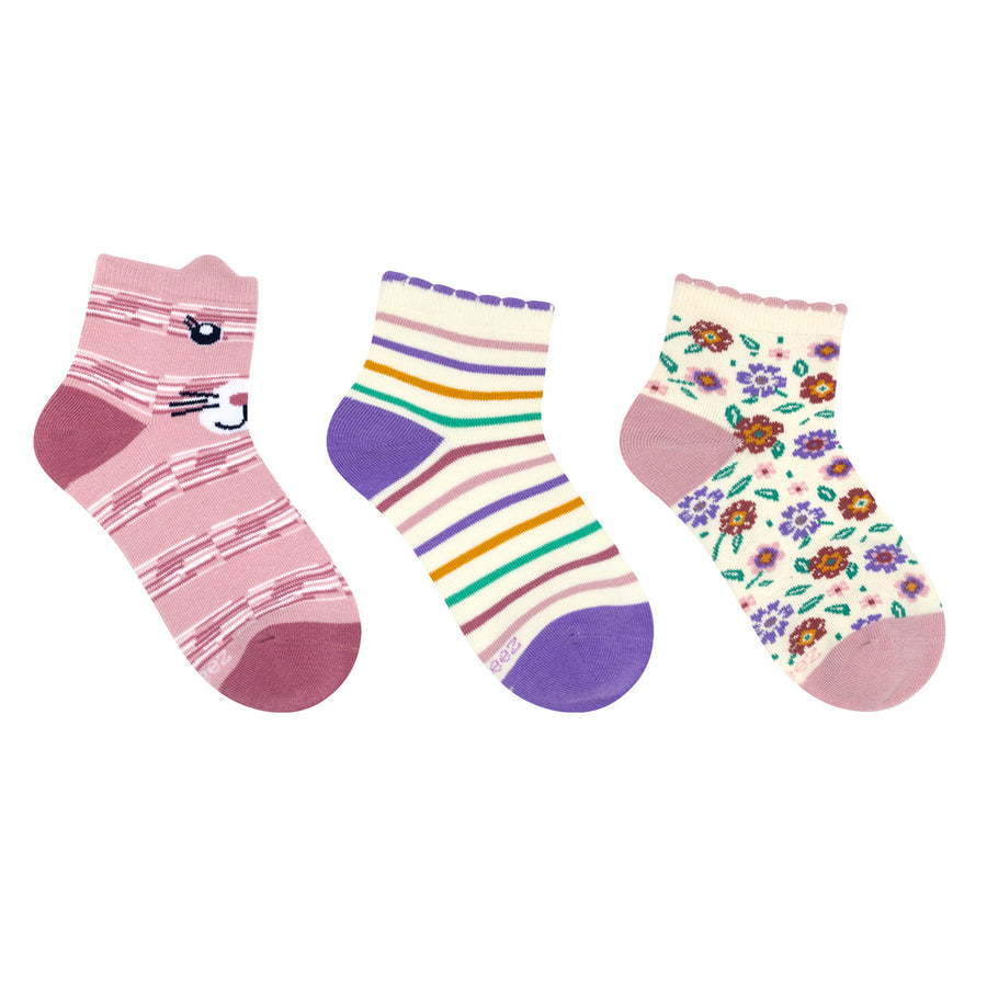 Robeez - F24 - 3pk Kids Socks - Kitty Flower QTR - 5-6.5 3pk Kids Socks - Kitty Flower QTR 197166012371