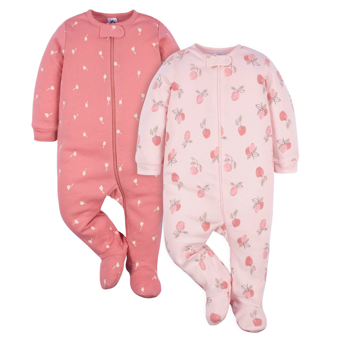 d - Gerber - OP2222 - 2pk Sleep N Play - Appley Sweet - 6-9M Gerber 2-Pack Baby Girl Sleep 'N Play in Pink 013618355332