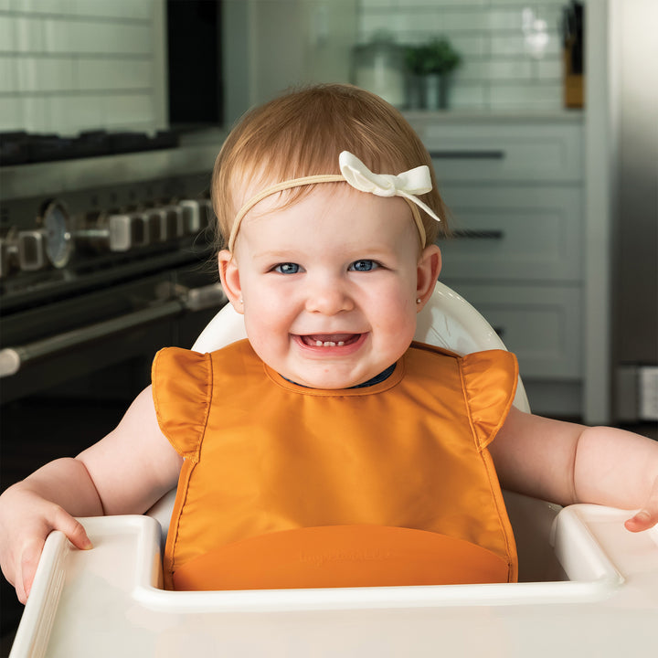 Mess-proof Silicone Pocket Bib Ruffle - Cinnamon