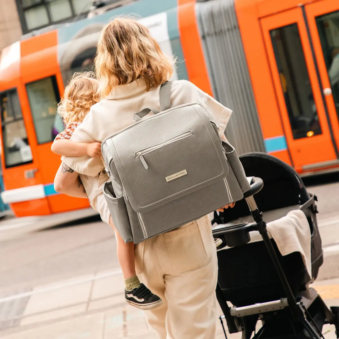 Boxy Backpack Deluxe Diaper Bag in Sand Cable Stitch